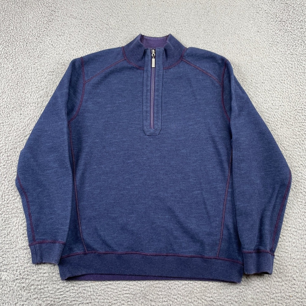 Tommy Bahama Pullover Mens Large Blue Reversible Half Zip Flipshore Sweatshirt